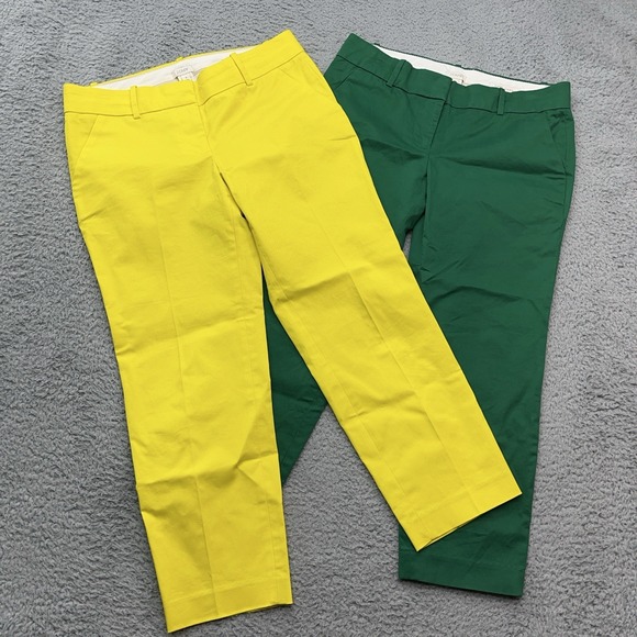J Crew Cafe Capri Pants Lot of 2 Womens 4 Yellow & Green Stretch Chino Belt Loop - Picture 2 of 16
